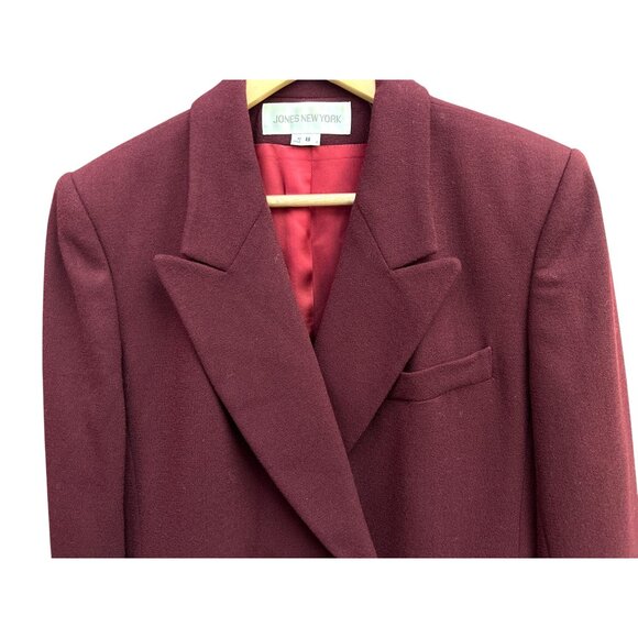 Vintage Jones New York Burgundy Wool Coat Long Blazer Double Breasted 80s 90s - Picture 2 of 7